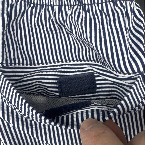 H&M Mens Blue White Striped Mid-Length Swim Shorts Mesh Lining Pockets Sz L NEW - Picture 12 of 14